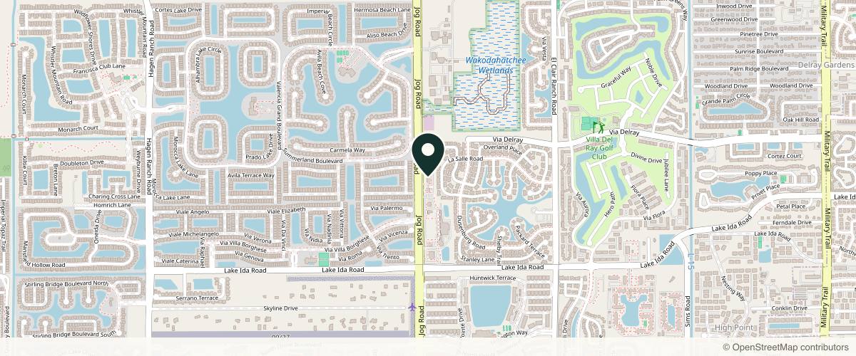 Map showing the exact location of Skin and Cancer Associates at 13660 Jog Rd #8, Delray Beach, FL 33446