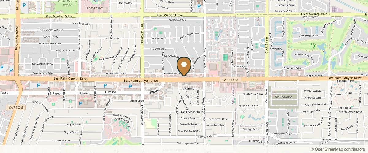 Map showing the exact location of Skin and Cancer Institute - Palm Desert at 74320 CA-111, Palm Desert, CA 92260, USA