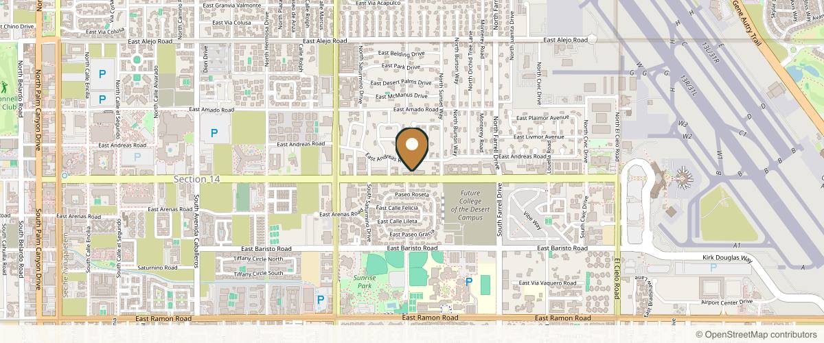 Map showing the exact location of Skin and Cancer Institute - Palm Springs at 2100 E Tahquitz Canyon Way, Palm Springs, CA 92262, USA