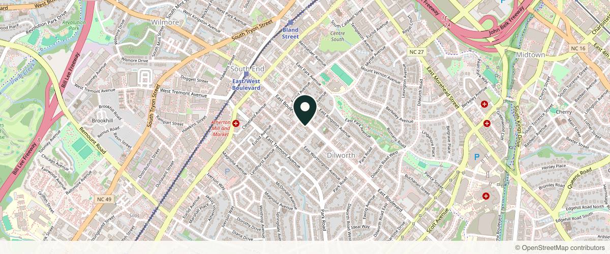 Map showing the exact location of Skin By Blair at 512 East Blvd, Charlotte, NC 28203, USA