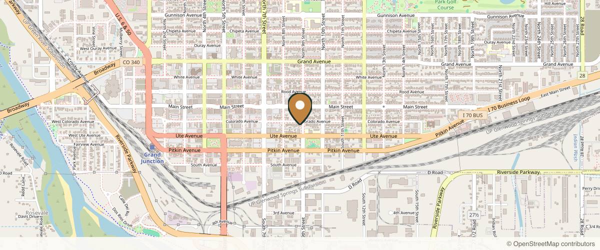 Map showing the exact location of Skin by Denyne at 863 Colorado Ave, Grand Junction, CO 81501, USA