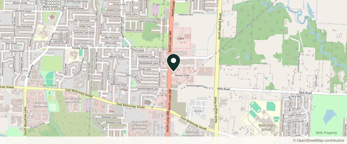 Map showing the exact location of SKIN CABINET at 400 N Loop 288 Ste 112, Denton, TX 76209, USA