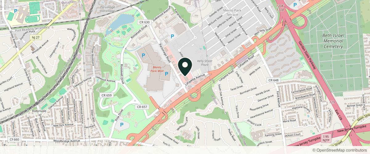 Map showing the exact location of Skin Cancer & Cosmetic Surgery Center of NJ - Dr Adriana Lombardi at 10 Parsonage Rd Ste 312, Edison, NJ 08837, USA