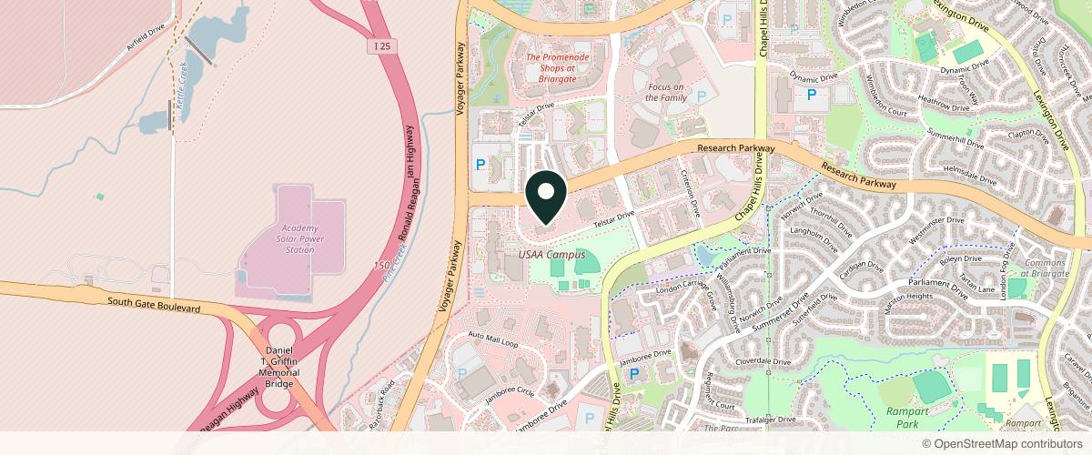 Map showing the exact location of Skin Cancer and Dermatology Center of Colorado Springs at 1975 Research Pkwy Ste 165, Colorado Springs, CO 80920