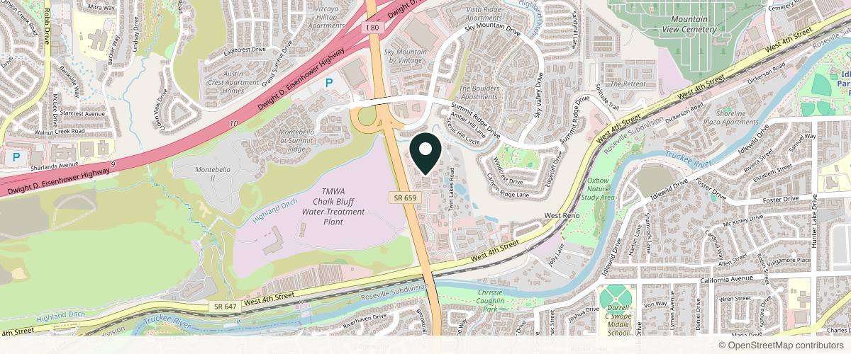 Map showing the exact location of Skin Cancer and Dermatology Institute - Monte Vista at 9672 S McCarran Blvd, Reno, NV 89523