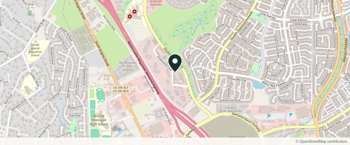 Map showing the exact location of Skin Cancer and Dermatology Institute - Reno - Double R at 10479 Double R Blvd, Reno, NV 89521