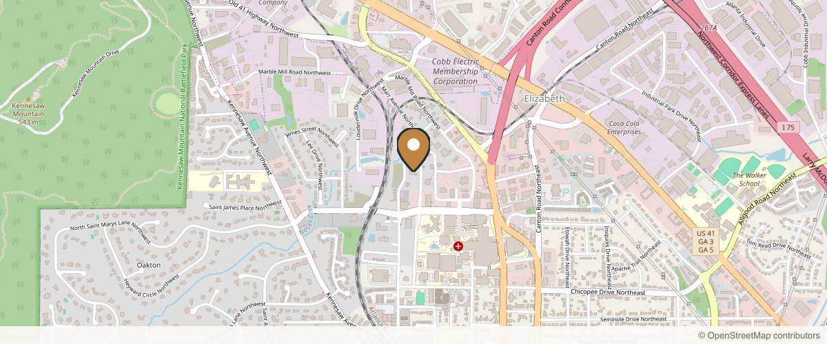 Map showing the exact location of Skin Cancer Specialists, P.C. & Aesthetic Center - Marietta at 835 Cogburn Ave NW Ste 100, Marietta, GA 30060, USA