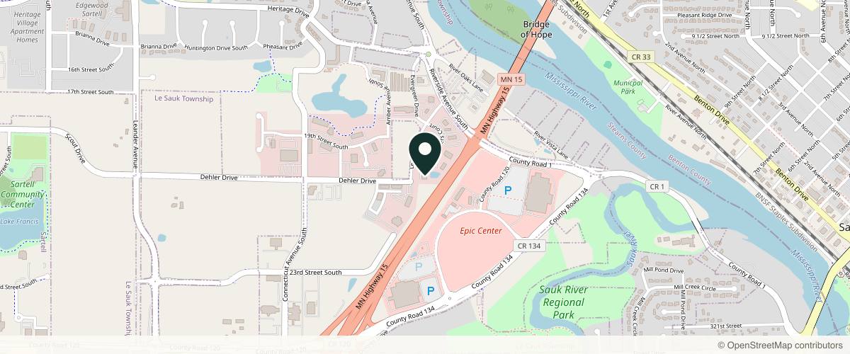 Map showing the exact location of Skin Care Doctors, P.A., Sartell, MN at 1350 Lesauk Dr, Sartell, MN 56377, USA