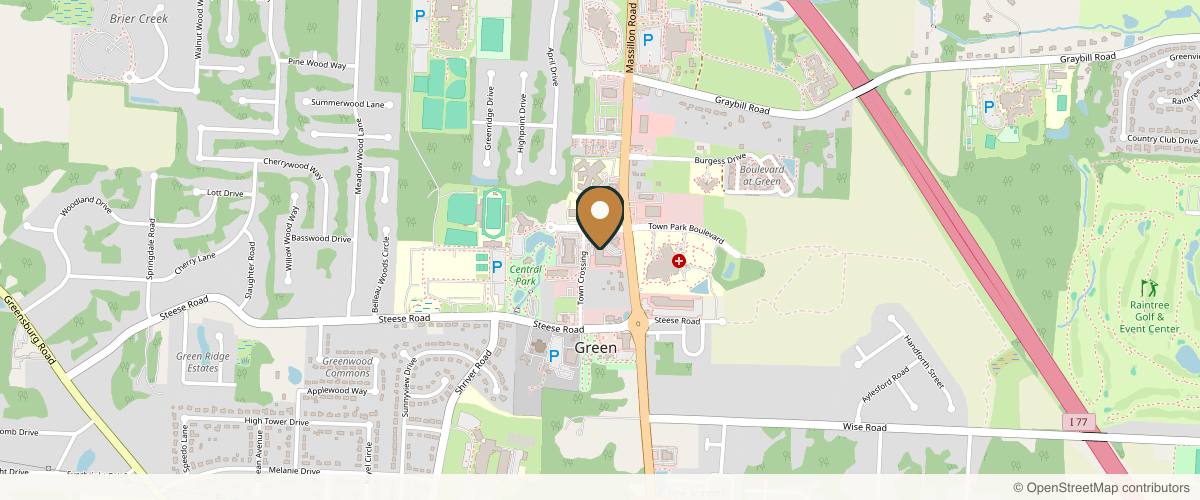 Map showing the exact location of Skin Care Solutions Elite MediSpa at 1840 Town Park Blvd, Uniontown, OH 44685, USA