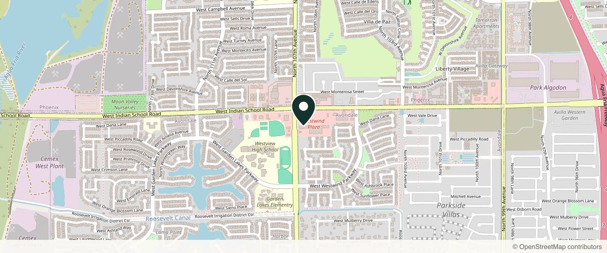 Map showing the exact location of Skin Chic Med Spa at 10685 W Indian School Rd Unit C1, Avondale, AZ 85392, USA