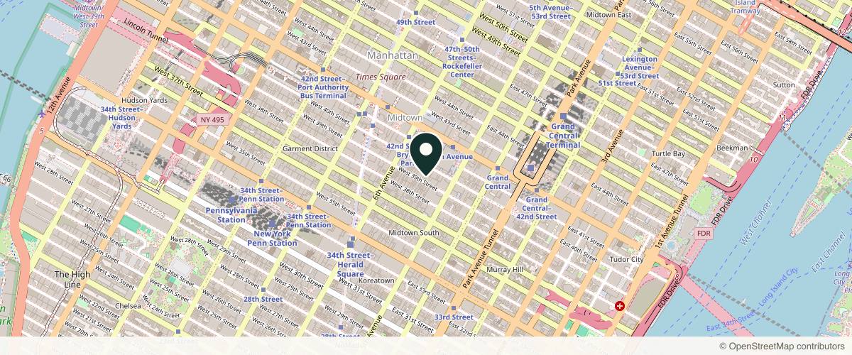 Map showing the exact location of Skin City Lab at 21 W 39th St Suite 4B, New York, NY 10018, USA