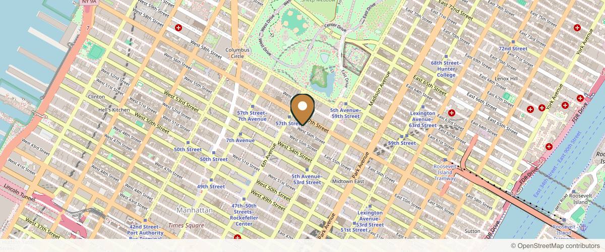 Map showing the exact location of Skin Deep NYC at 39 W 56th St, New York, NY 10019, USA