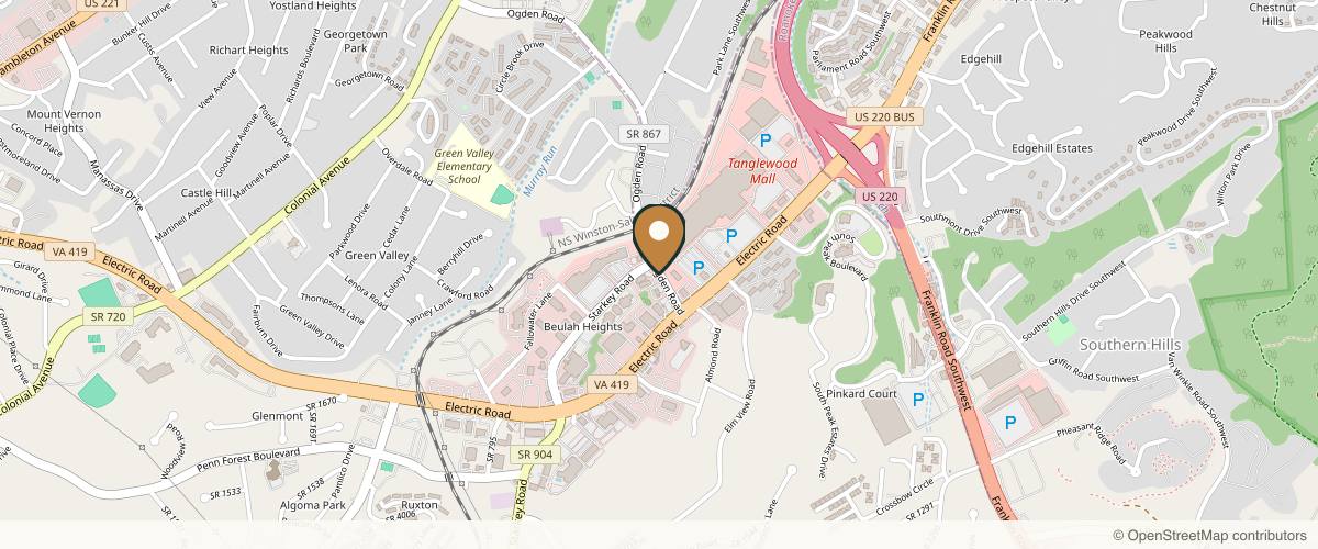 Map showing the exact location of Skin Firm Aesthetics at 2744 Ogden Rd, Cave Spring, VA 24018, USA