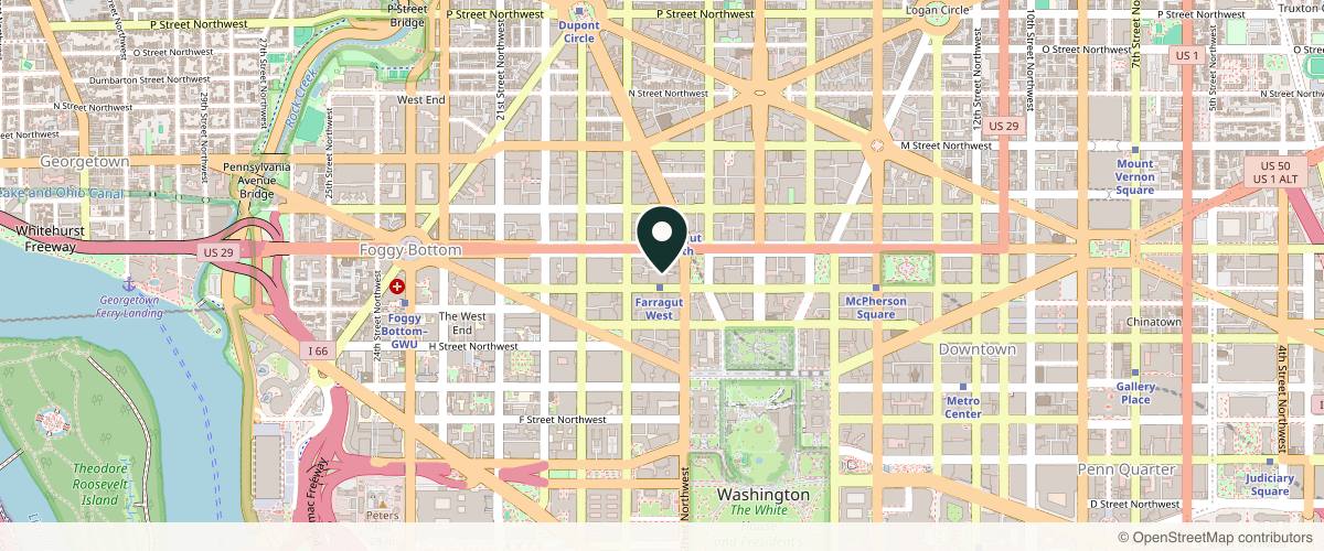 Map showing the exact location of Skin In The Game DC at 1725 I St NW Fl 3, Washington, DC 20006, USA