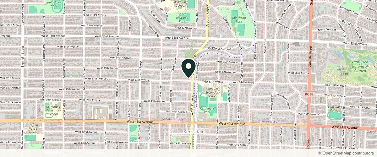 Map showing the exact location of Skin Matters Medical Aesthetic Centre at 5299 Arbutus St, Vancouver, BC V6M 4J2, Canada