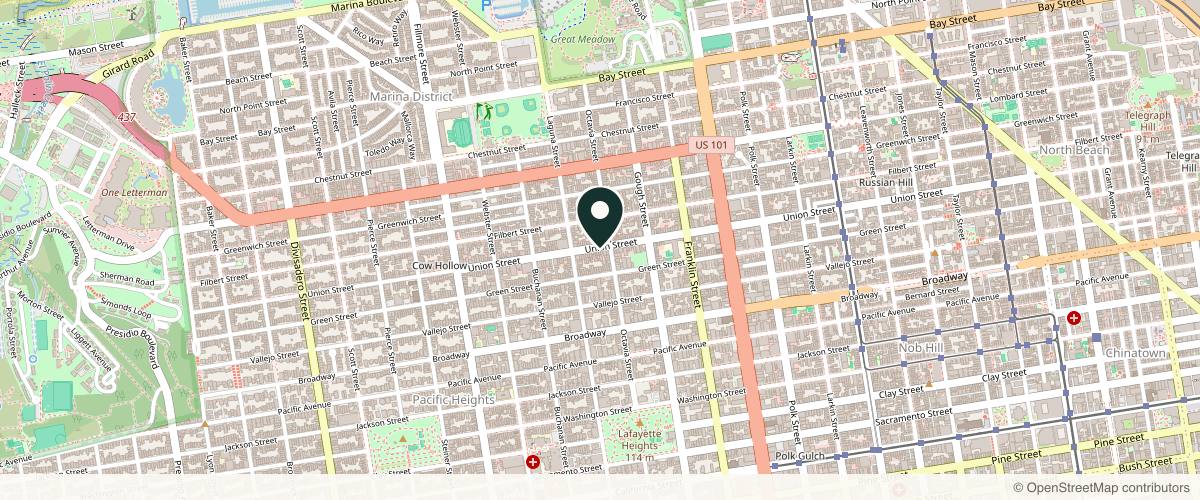 Map showing the exact location of SKIN Medical Spa at 1825 Union St, San Francisco, CA 94123, USA