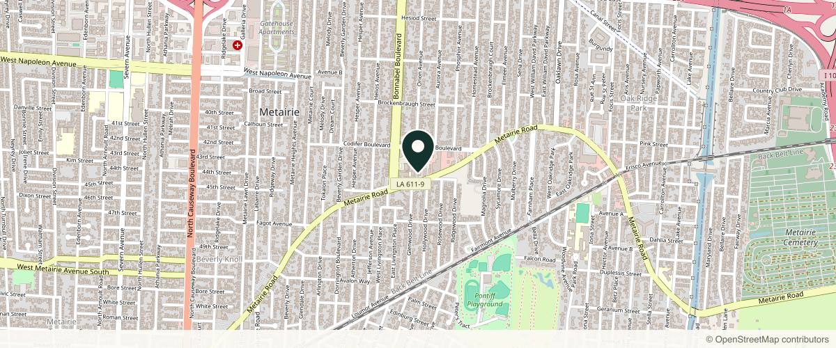 Map showing the exact location of Skin Medics at 1623 Metairie Rd, Metairie, LA 70005, USA