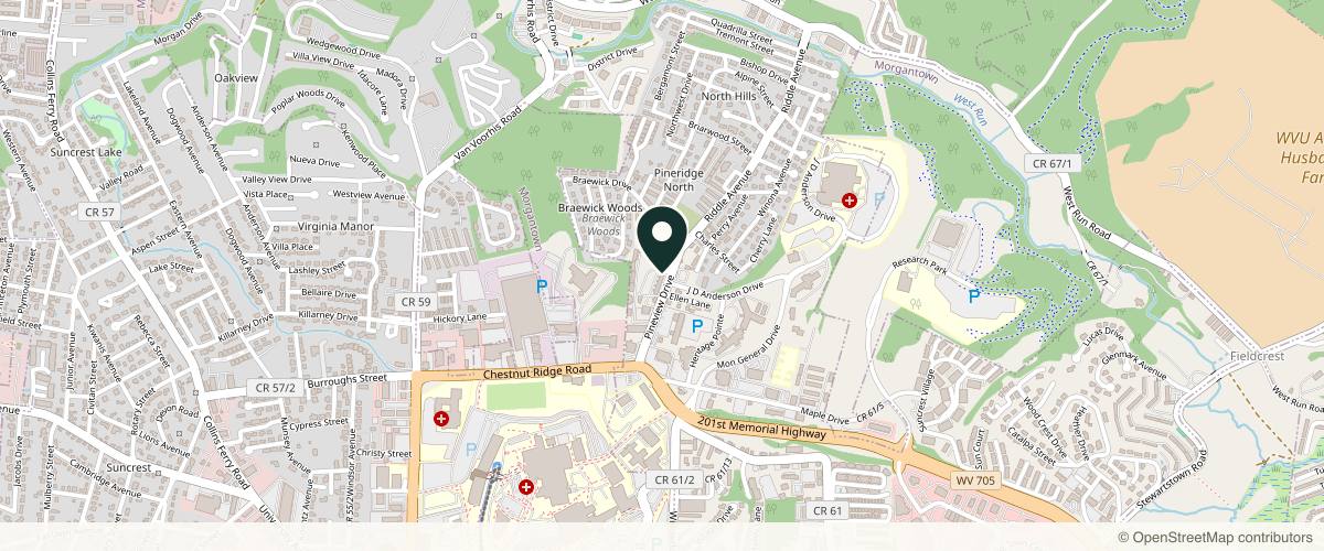 Map showing the exact location of Skin Mood Aesthetics at 1237 Pineview Dr, Morgantown, WV 26505, USA