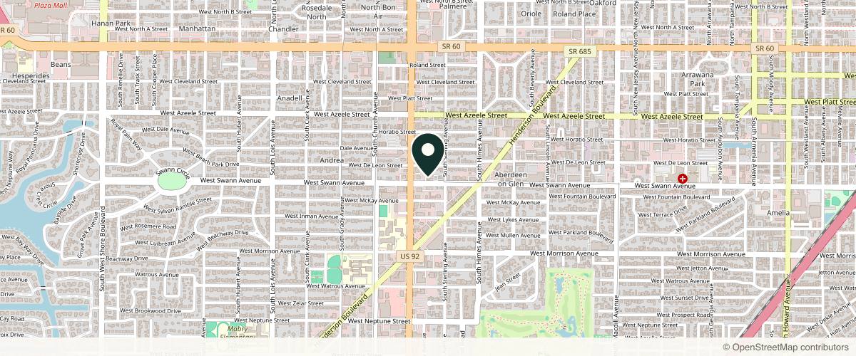 Map showing the exact location of Skin NV Tampa Med Spa at 3715 W Swann Ave, Tampa, FL 33609, USA