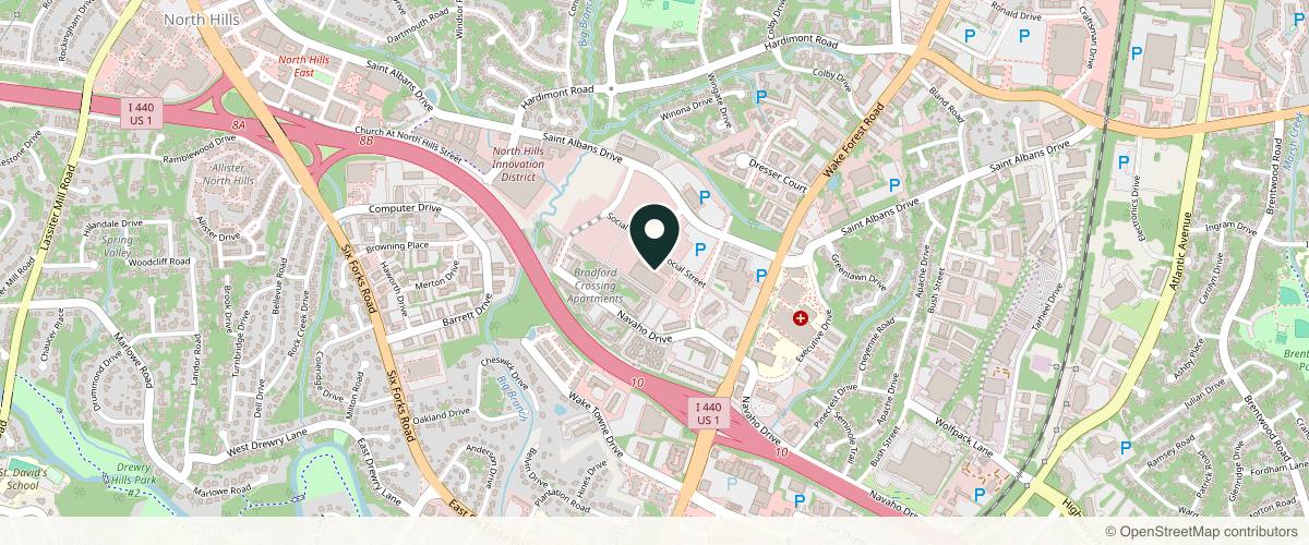 Map showing the exact location of Skin Pharm at 1000 Social St Ste 300, Raleigh, NC 27609, USA