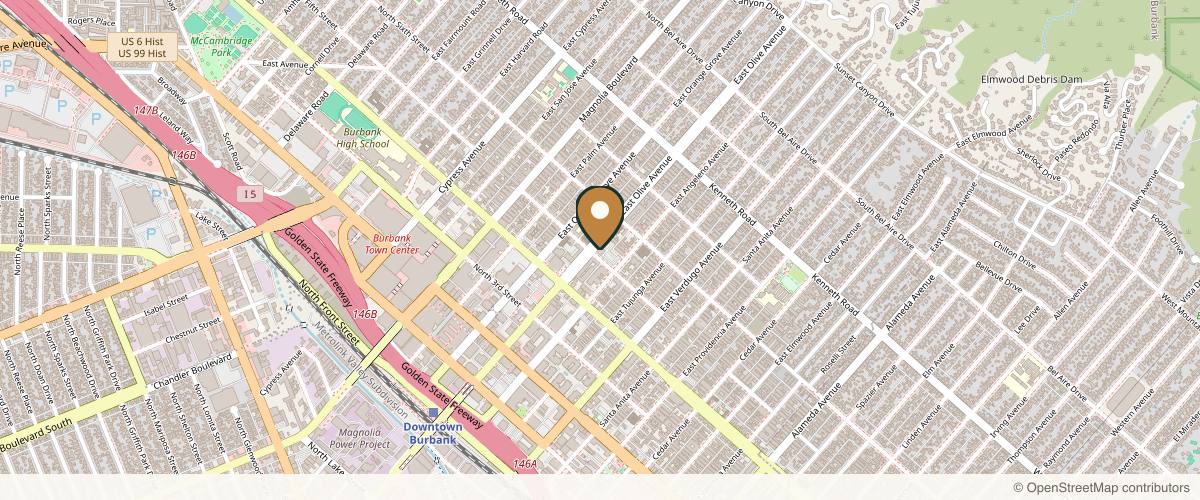 Map showing the exact location of Skin Religion Medical Spa at 500 E Olive Ave #830, Burbank, CA 91501, USA