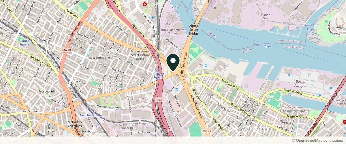 Map showing the exact location of Skin Rx Boston at 6 Sever St, Charlestown, MA 02129, USA