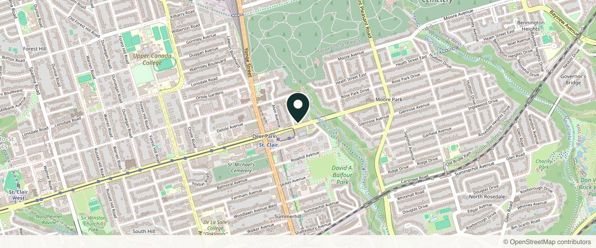 Map showing the exact location of Skin Society Bar at 60 St Clair Ave E #102, Toronto, ON M4T 1N5, Canada