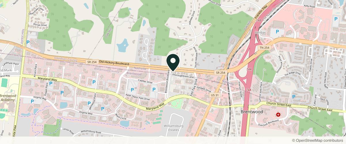 Map showing the exact location of Skin Solutions Dermatology - Brentwood at 5054 Thoroughbred Ln, Brentwood, TN 37027
