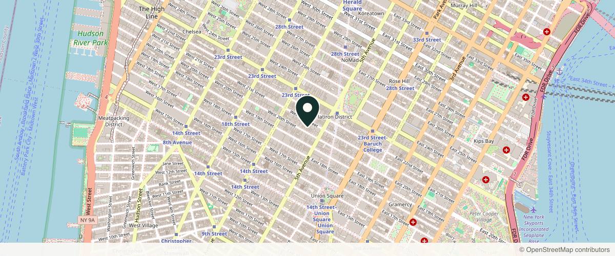 Map showing the exact location of Skin Spa New York - Flatiron / Chelsea at 11 W 20th St, New York, NY 10011, USA