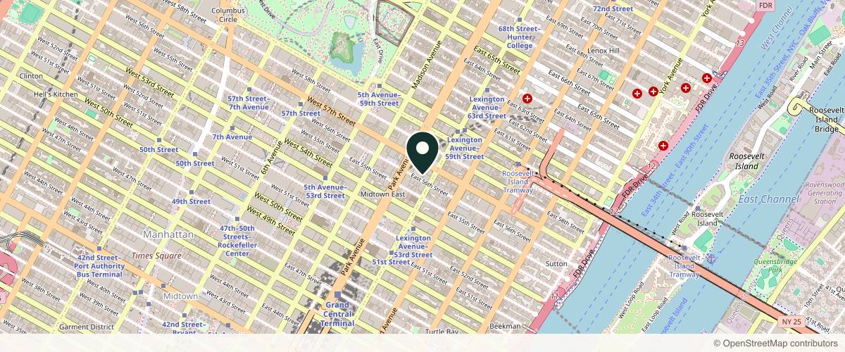 Map showing the exact location of Skin Spa New York - Mideast / E 56th St. Medical Spa at 127 E 56th St Fl 3, New York, NY 10022, USA