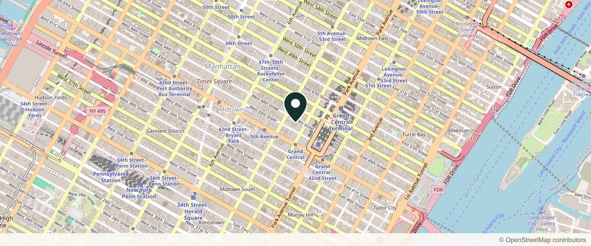 Map showing the exact location of Skin Spa at 12 E 44th St 2nd Floor, New York, NY 10017, USA