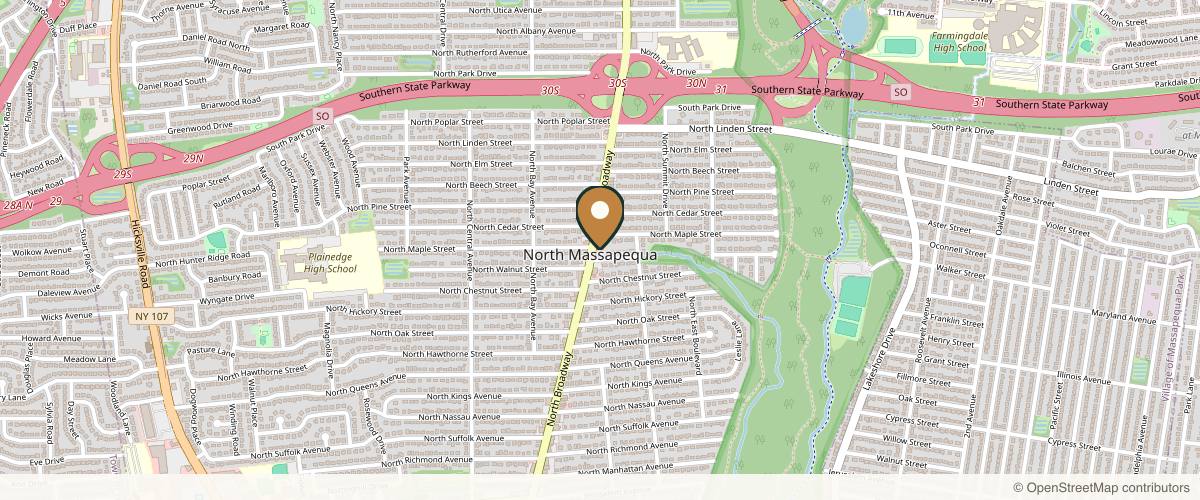 Map showing the exact location of Skin Space at 898 N Broadway, Massapequa, NY 11758, USA