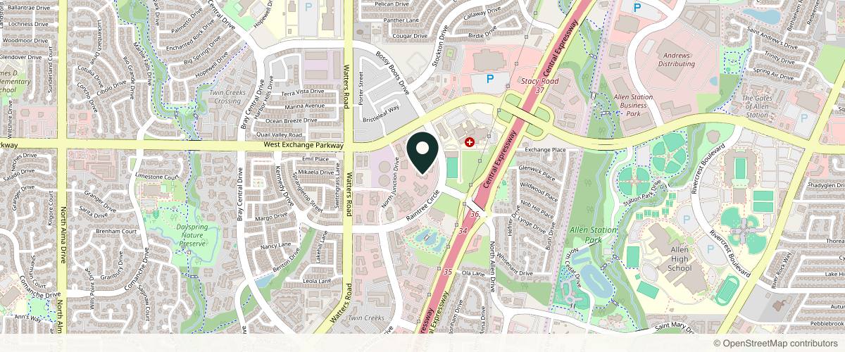 Map showing the exact location of Skin Specialists of Allen at 1101 Raintree Cir #250, Allen, TX 75013, USA