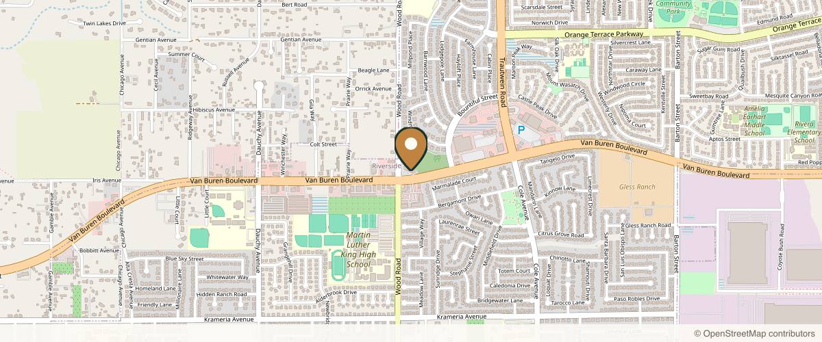 Map showing the exact location of Skin Theory Aesthetics - Riverside at 19040 Van Buren Boulevard Ste 103, Riverside, CA 92508, USA