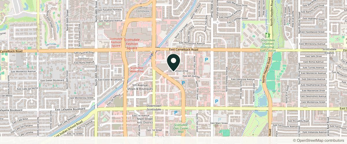 Map showing the exact location of SKIN + TOXX at Second Level - Staircase off Wells Fargo St, 7329 E Stetson Dr #201, Scottsdale, AZ 85251, USA