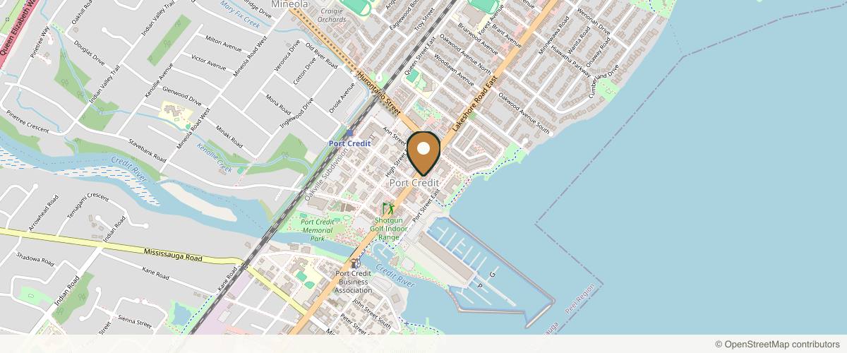 Map showing the exact location of Skin Vitality Medical Clinic Mississauga at 125 Lakeshore Rd E, Mississauga, ON L5G 1E5, Canada