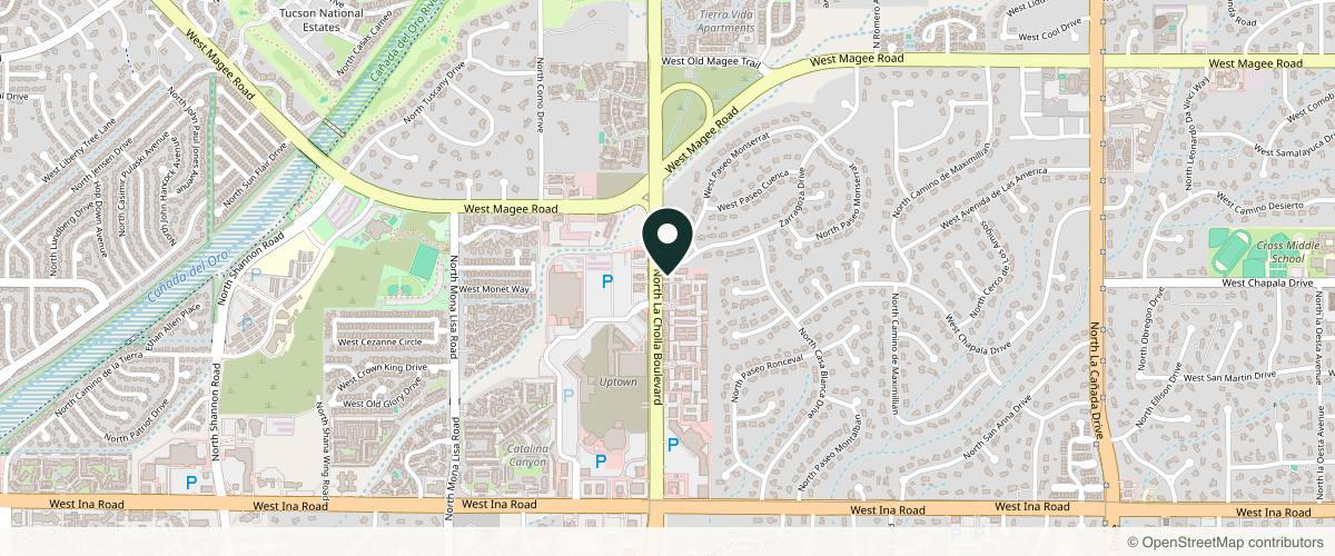 Map showing the exact location of Skinani at 7628 N La Cholla Blvd, Tucson, AZ 85741, USA