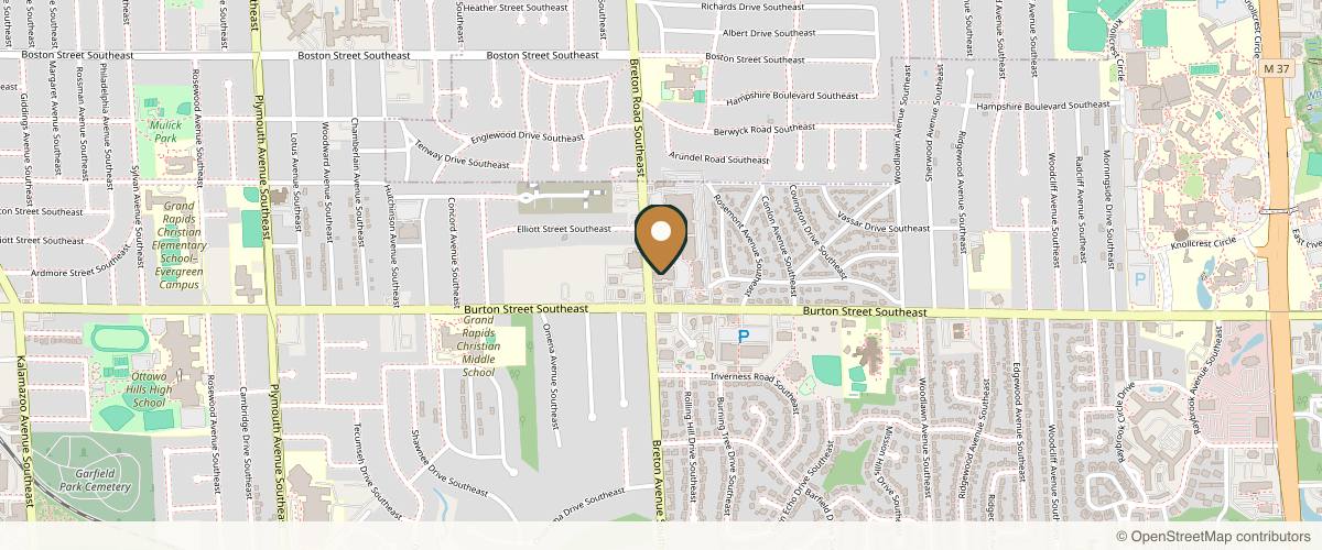 Map showing the exact location of SkinCeuticals SkinLab by Plastic Surgery Associates at 1966 Breton Rd SE, Grand Rapids, MI 49506, USA