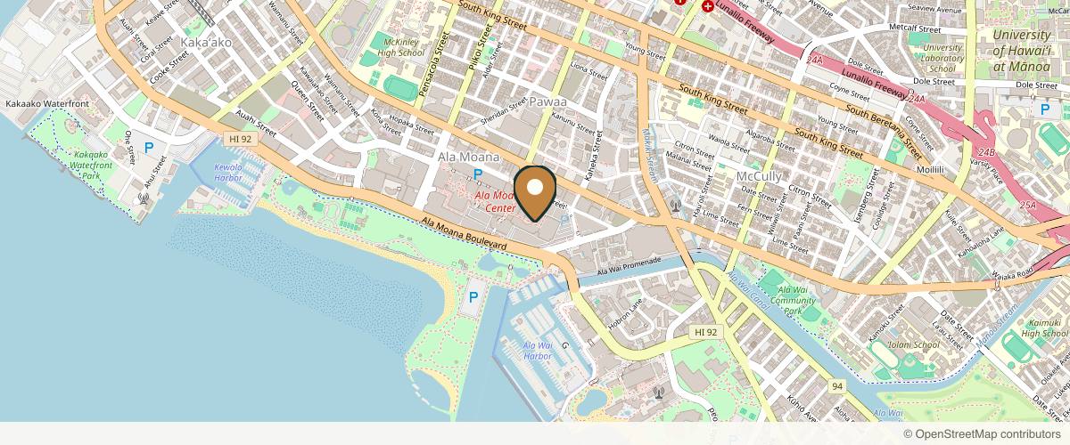 Map showing the exact location of SkinCeuticals SkinLab Honolulu by Healy Plastic Surgery at 1450 Ala Moana Blvd Ste 2254, Honolulu, HI 96814, USA