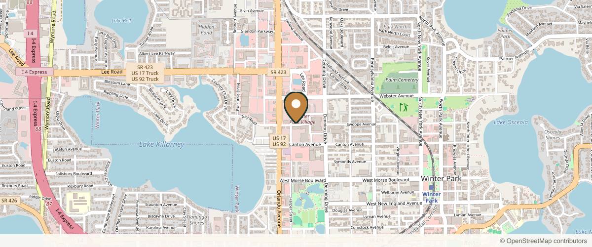 Map showing the exact location of SkinCeuticals SkinLab Winter Park at 480 N Orlando Ave Ste c110, Winter Park, FL 32789, USA