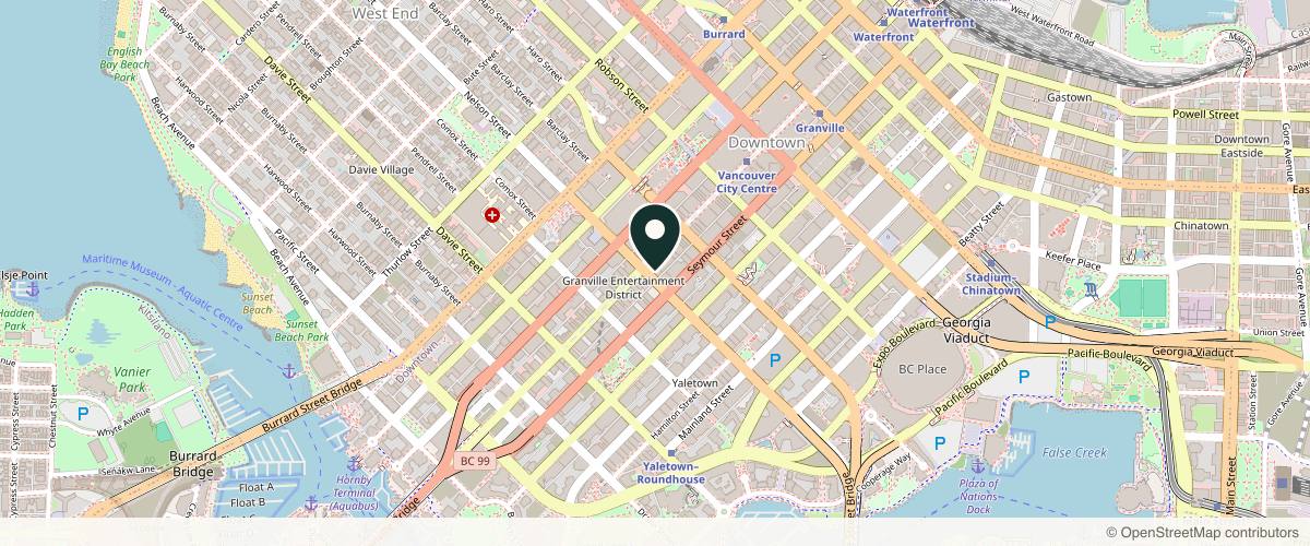 Map showing the exact location of SkinCPT Aesthetic Clinic at 655 Nelson St, Vancouver, BC V6B 2E5, Canada