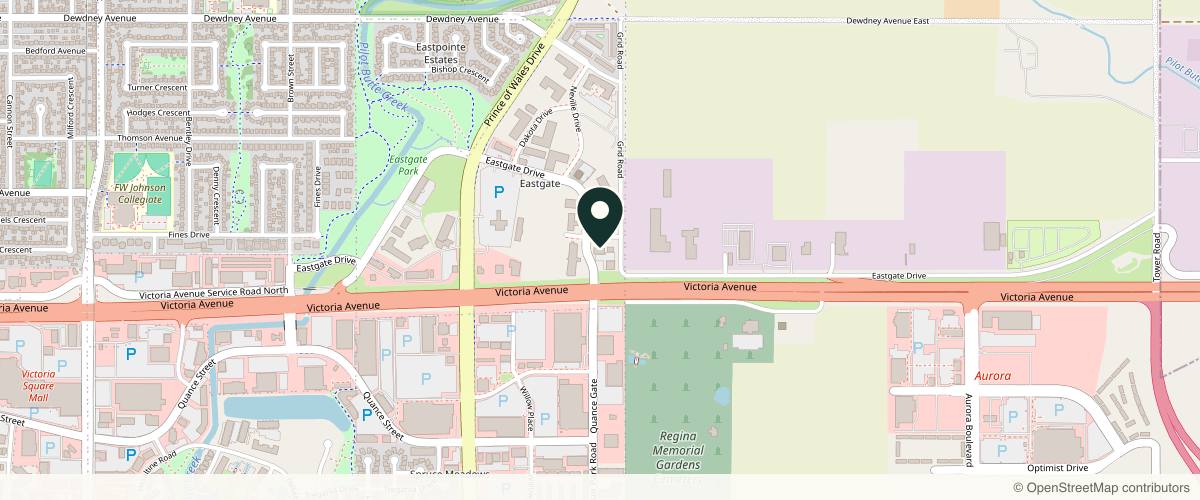 Map showing the exact location of SkinDiva Injection Artistry Ltd - Medical Esthetics at 3870 Eastgate Dr, Regina, SK S4Z 1A5, Canada