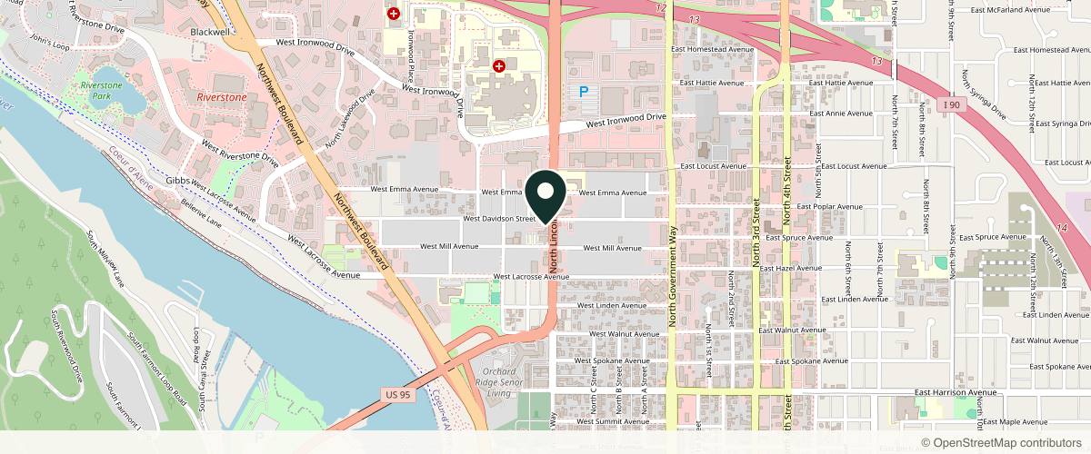 Map showing the exact location of Skindulge Aesthetics at 1717 Lincoln Wy Ste 106, Coeur d'Alene, ID 83814, USA