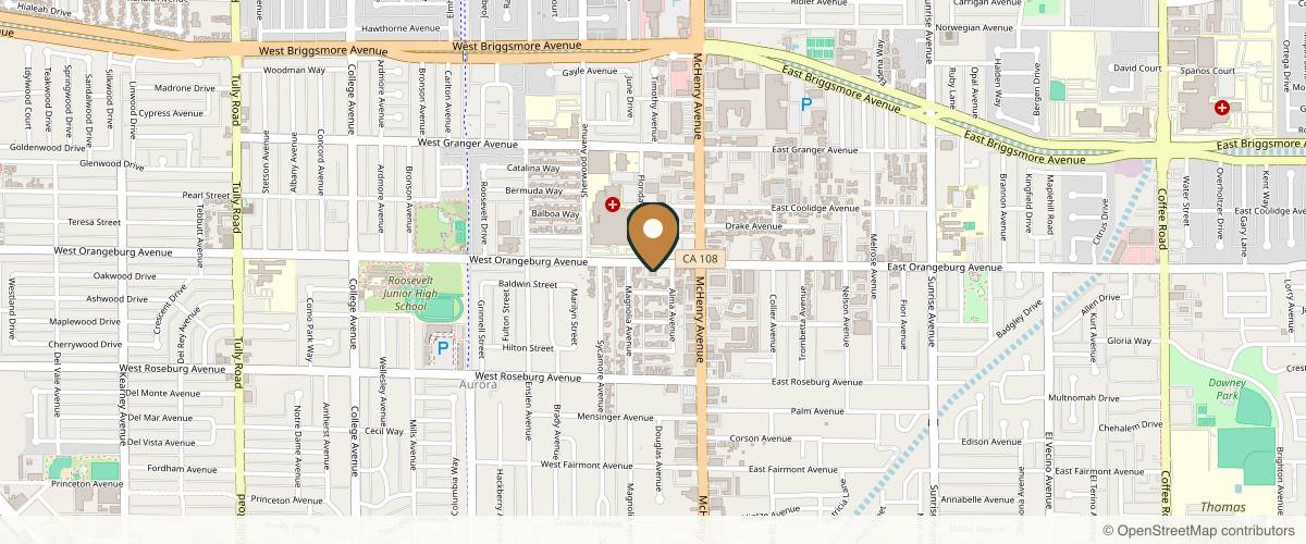 Map showing the exact location of Skinfinite Solutions Medical Spa & Laser Center / Lars P. Enevoldsen, M.D., Plastic Surgery at 220 W Orangeburg Ave, Modesto, CA 95350, USA