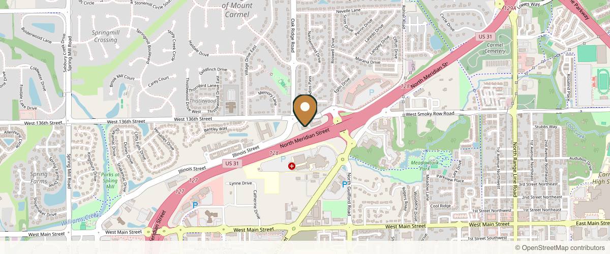 Map showing the exact location of Skinfinity Spa at 13590 N Meridian St #104, Carmel, IN 46032, USA