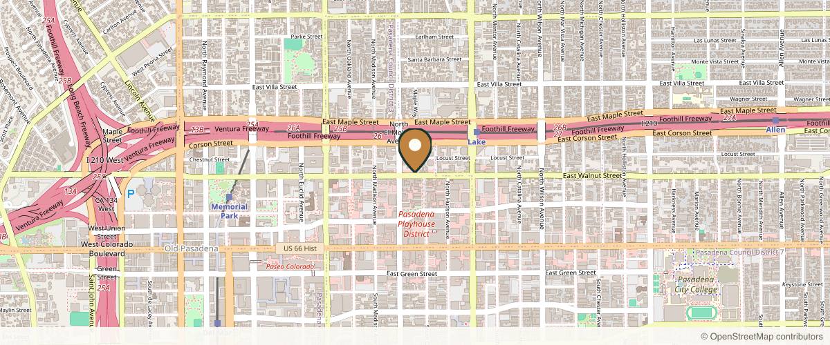 Map showing the exact location of SkinFX Medical Spa at 709 E Walnut St Ste 109, Pasadena, CA 91101, USA