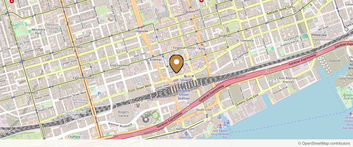 Map showing the exact location of Skinjectables at 100 Front St W Level D, Toronto, ON M5J 1E3, Canada