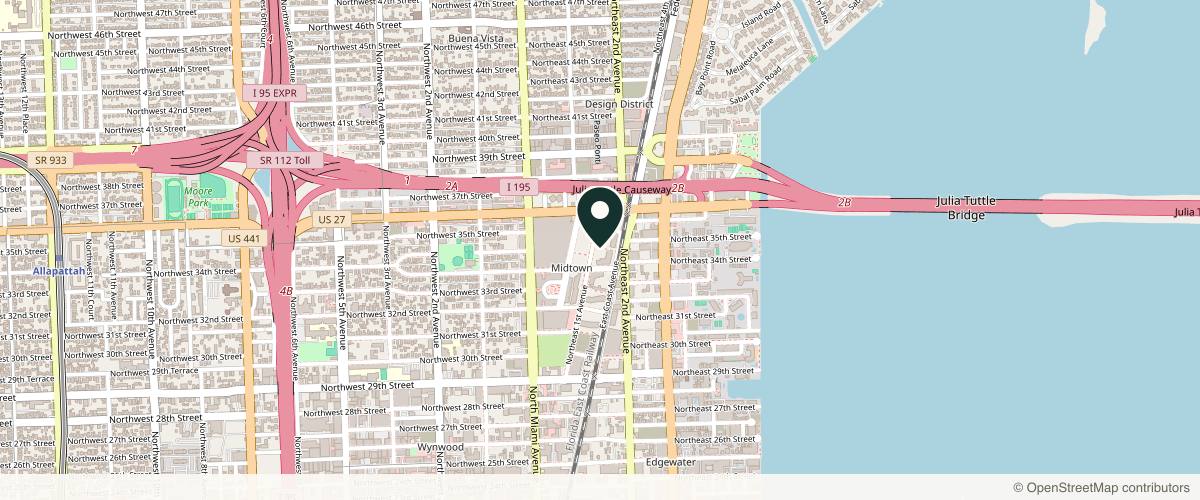 Map showing the exact location of SkinLocal Midtown Miami at 3431 NE 1st Ave, Miami, FL 33137, USA