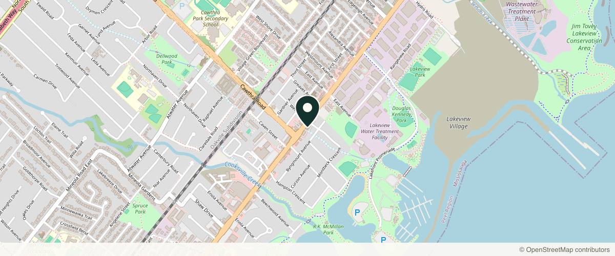 Map showing the exact location of SkinMed Aesthetics Clinic in Toronto-Lakeshore at 724 Lakeshore Rd E, Mississauga, ON L5G 1J6, Canada
