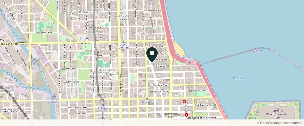 Map showing the exact location of Skinovatio Medical Spa at 1009 N Rush St 4th floor, Chicago, IL 60611, USA